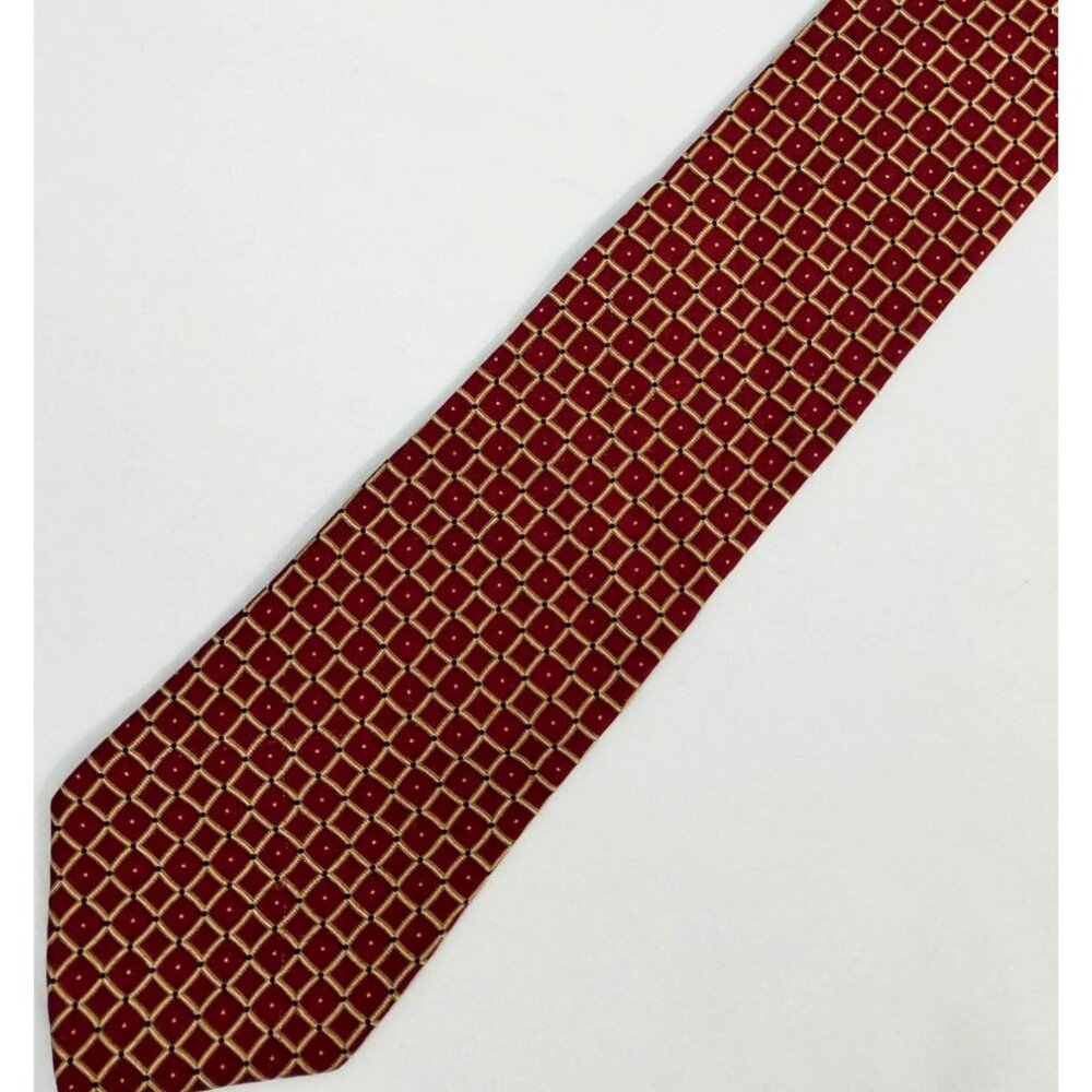 Tommy Hilfiger Red & Gold Geometric Print Silk Tie